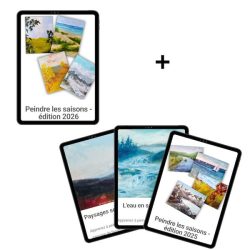Vignette présentant les 4 programmes inclus dans le forfait Paysages semi-abstraits en peinture acrylique.